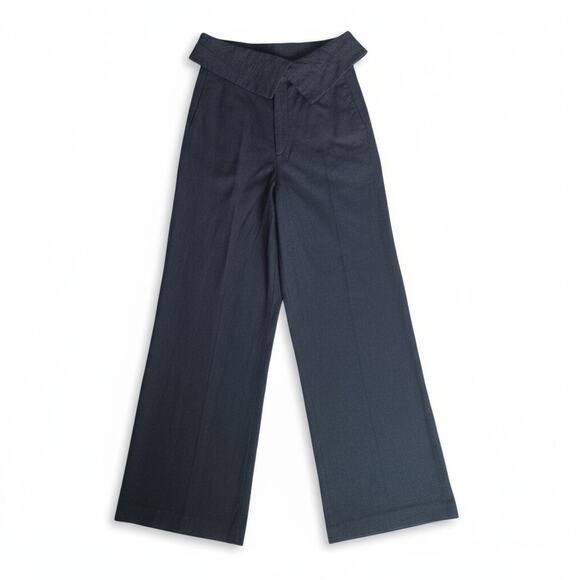 Zara Wide Leg Pants Fold Over Waist Black Linen Blend Size Small - Picture 4 of 8